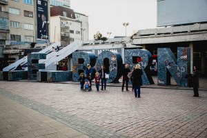 The Newborn monument in Pristina, Kosovo, in November 2017