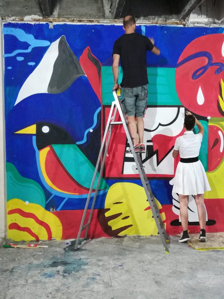 Street art in Belgrade in an abandoned building on Zeleni Venac