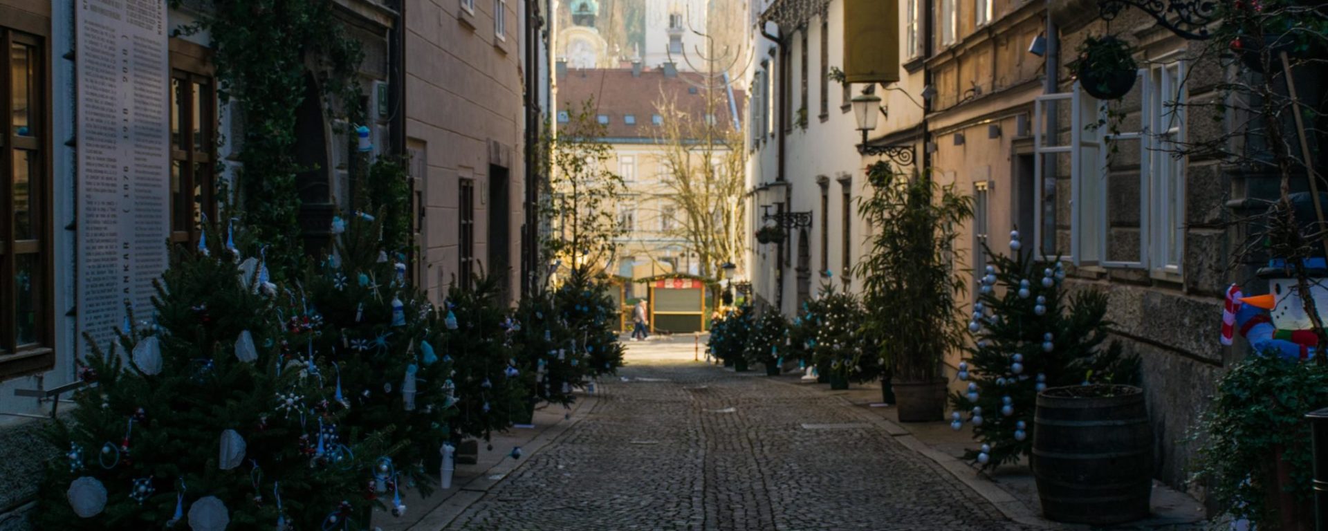 Christmas trees decorated by kids in Ljubljana Slovenia