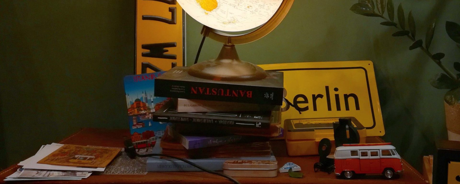 A lighted globe in Papergirl coworking space in Belgrade