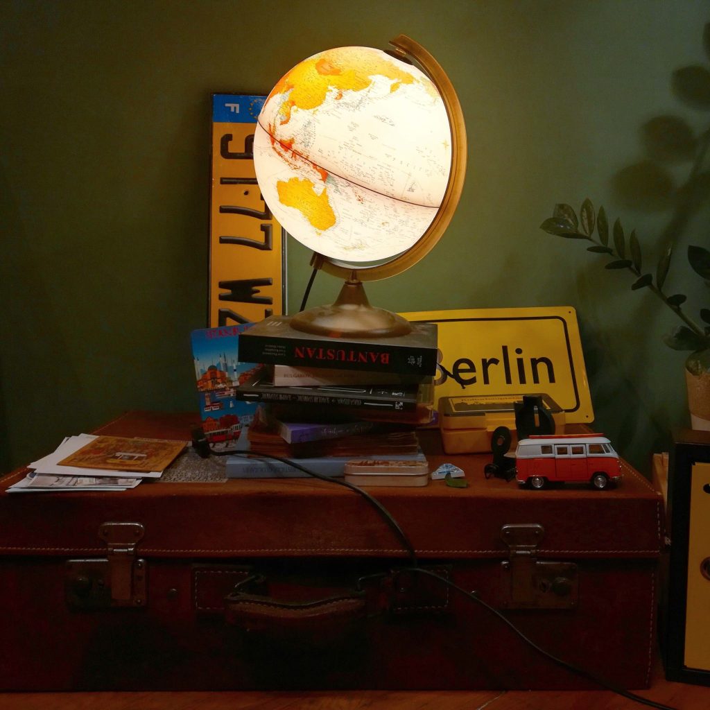 A lighted globe in Papergirl coworking space in Belgrade