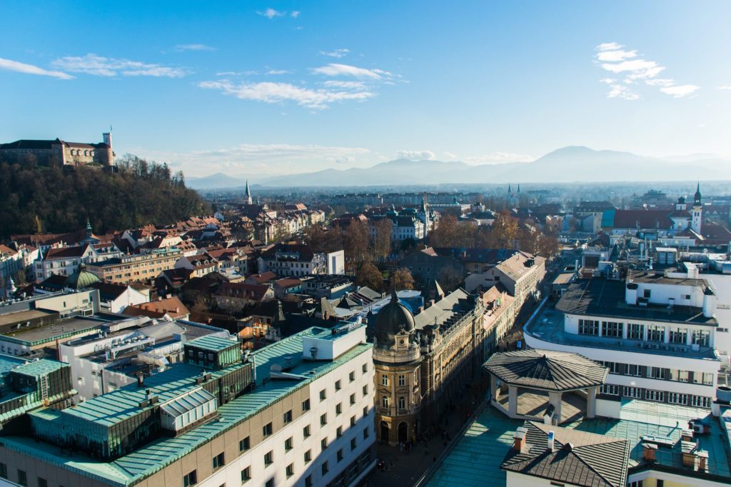View over Ljubljana from the skyscraper Neboticnik