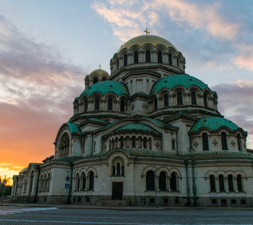 Sunset at the Cathdral of Saint Aleksandar Nevsky in Sofia