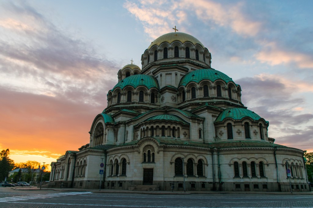 Sunset at the Cathdral of Saint Aleksandar Nevsky in Sofia